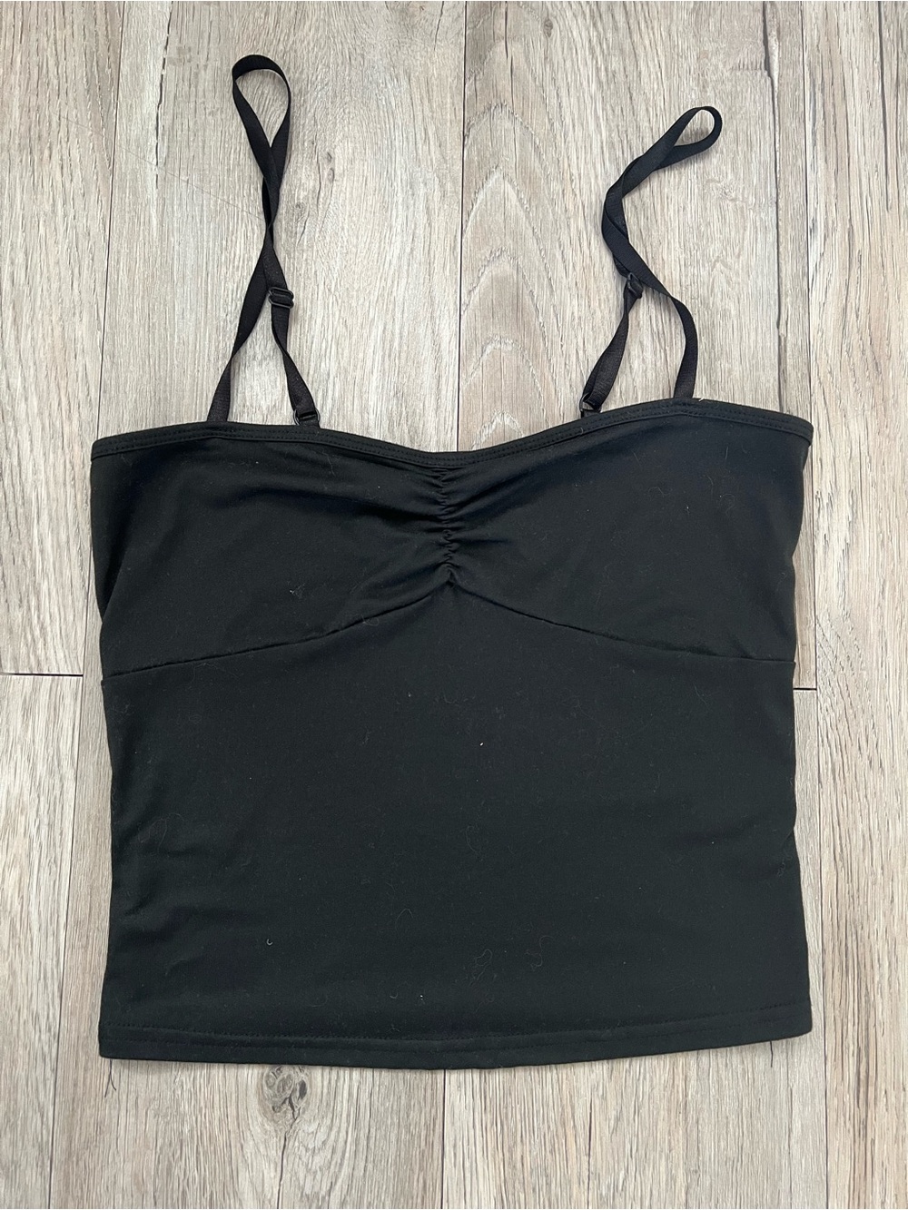 SHEIN Black Ruched Spaghetti Strap Crop Cami